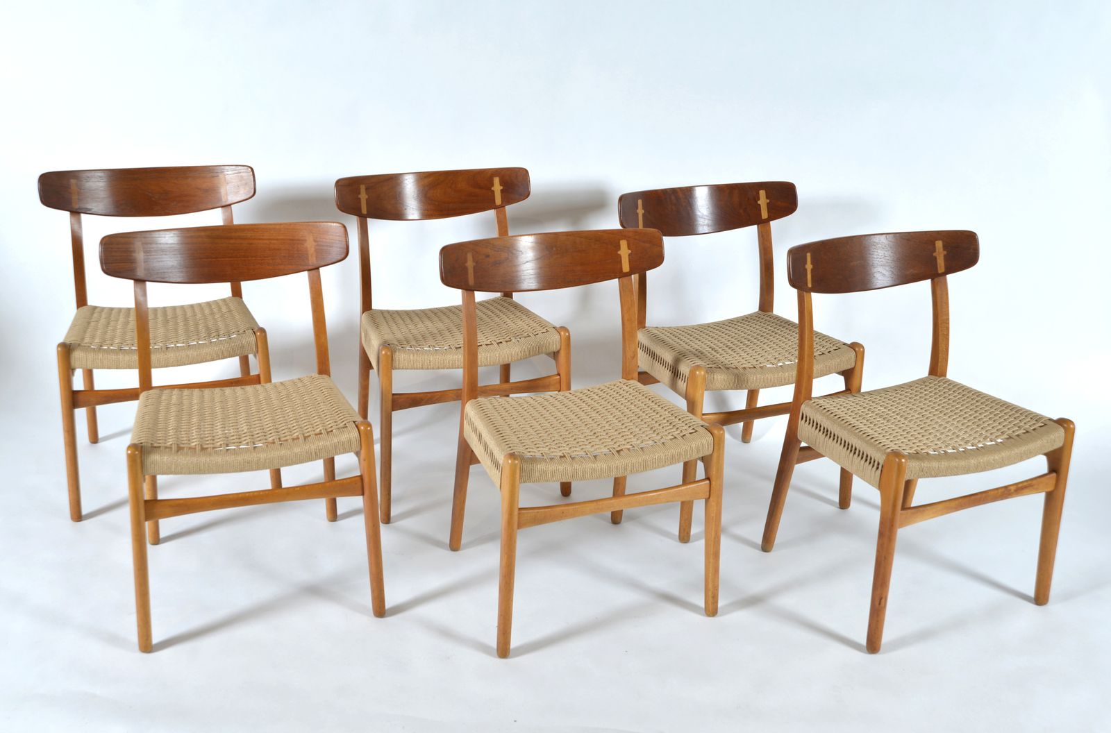 Set Of 6 Danish Hans Wegner Ch 23 Beech Teak Dining Chairs Carl Hansen 1950s photo furniture