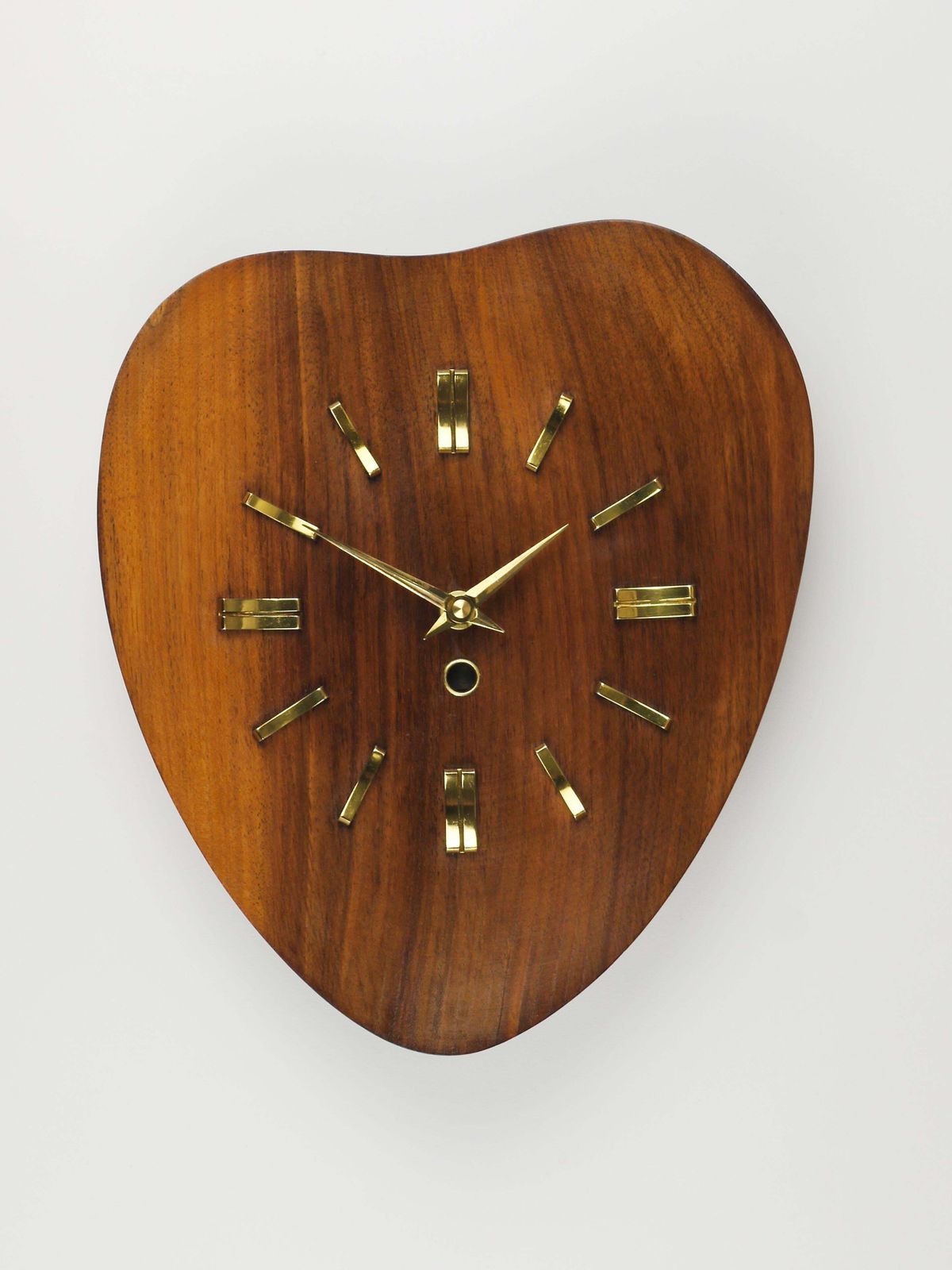 photo furniture Organic Scandinavian Modern Mid Century Wall Clock, Teak & Brass, 1950s