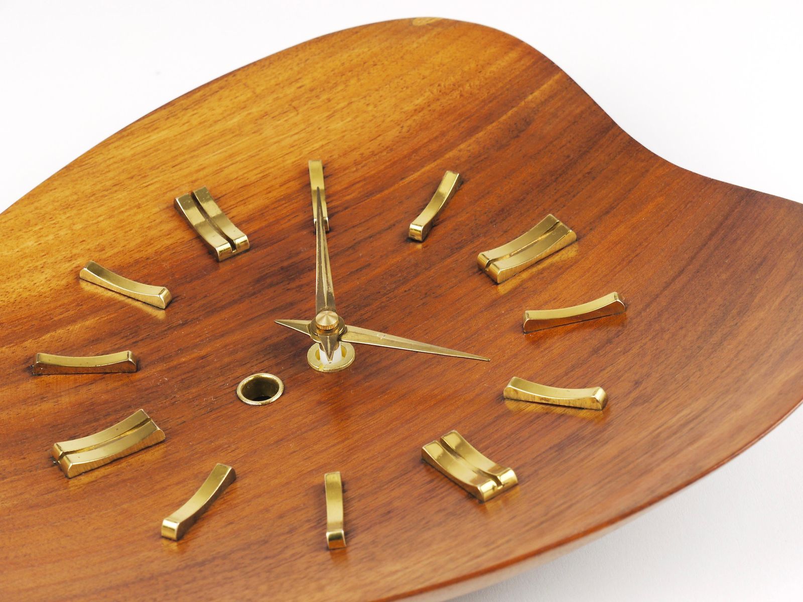 508.0 Organic Scandinavian Modern Mid Century Wall Clock, Teak & Brass, 1950s photo