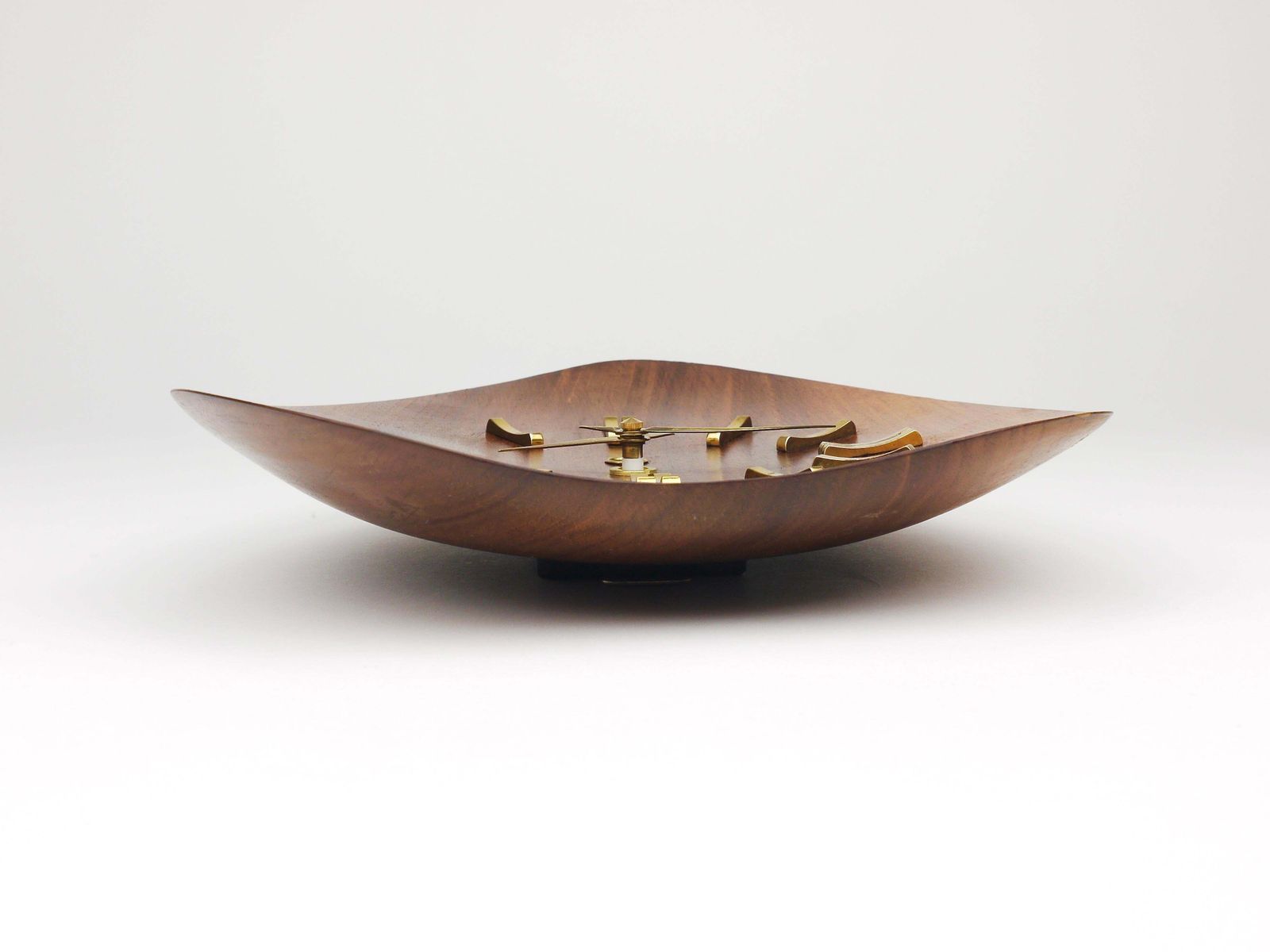 photo buy Organic Scandinavian Modern Mid Century Wall Clock, Teak & Brass, 1950s
