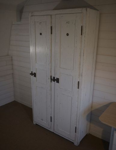 1950's Antique White Patina Wooden Wardrobe 2 Door photo for sale