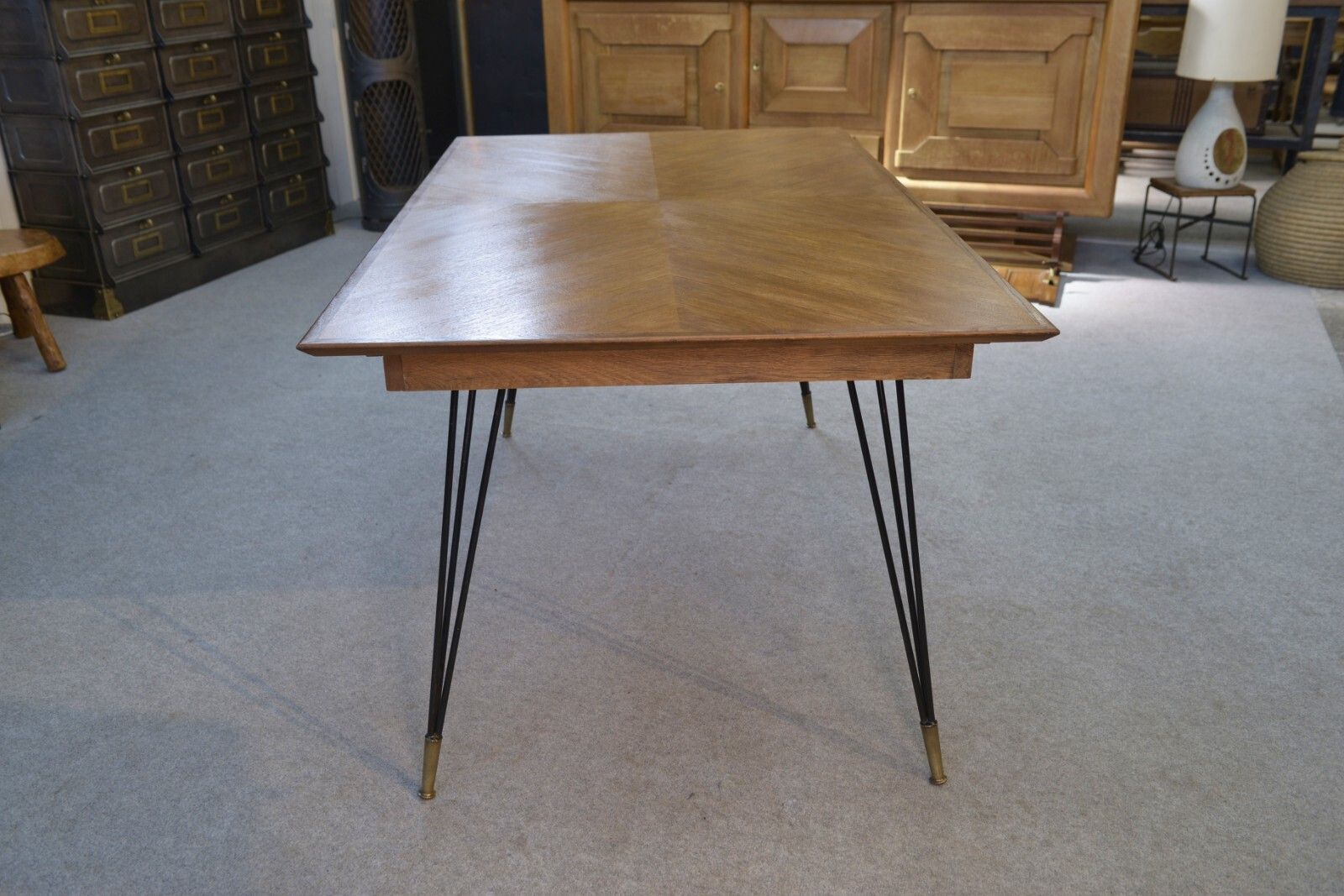 1960's Italian Design Cast Iron Bronze Oak Table And Stand photo 1545.0