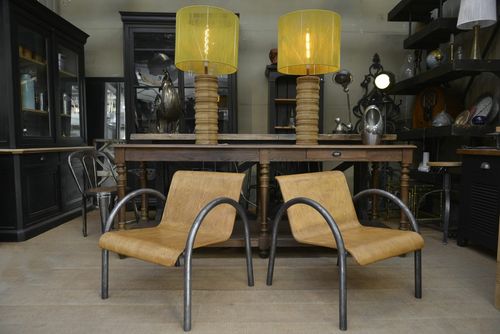 Pair Of Vintage Design Armchairs Metal And Wood 1950 photo 662.0