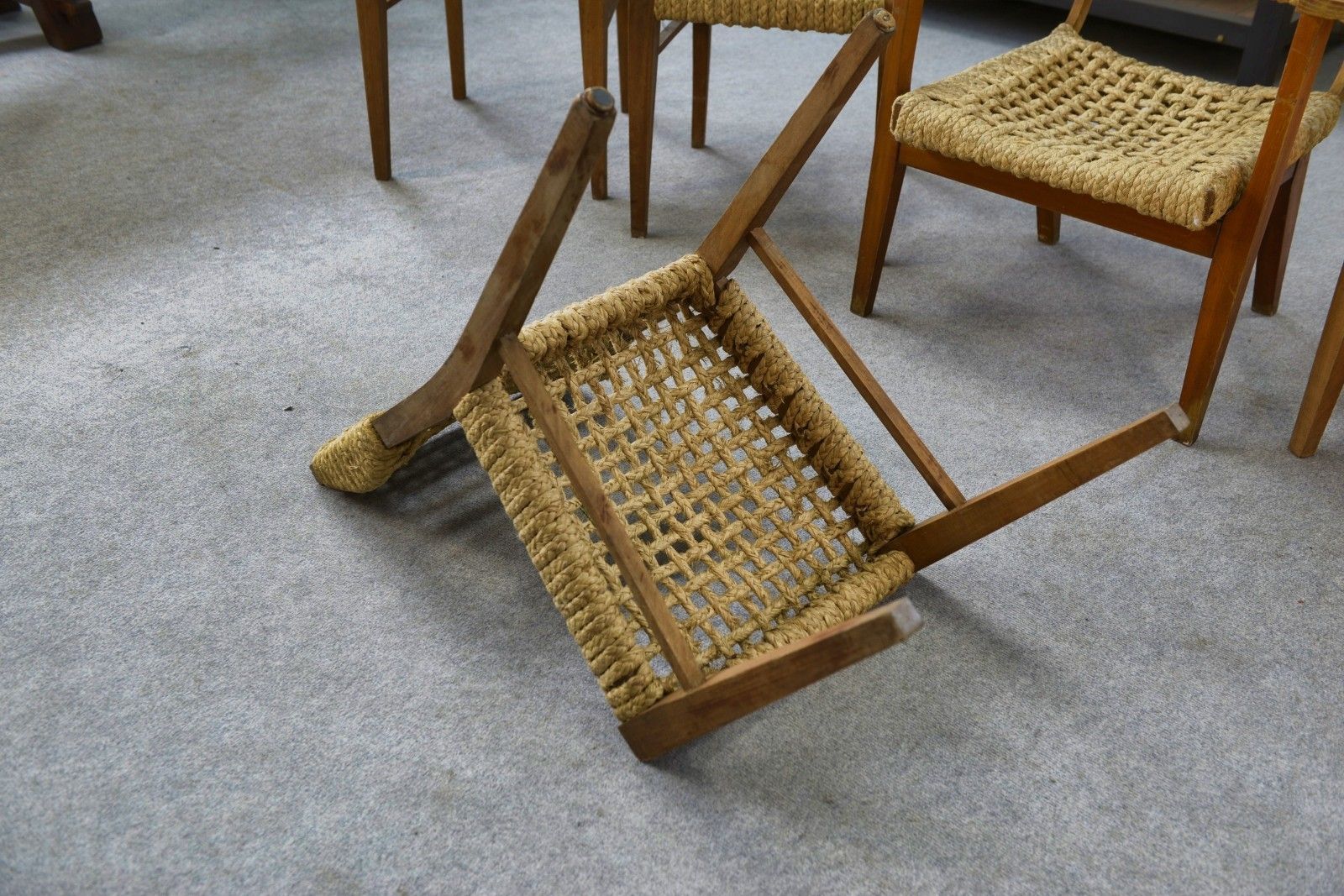 Set Of 6 Woven Rope Chairs By Adrien Audoux & Frida Minet 1940's photo buy