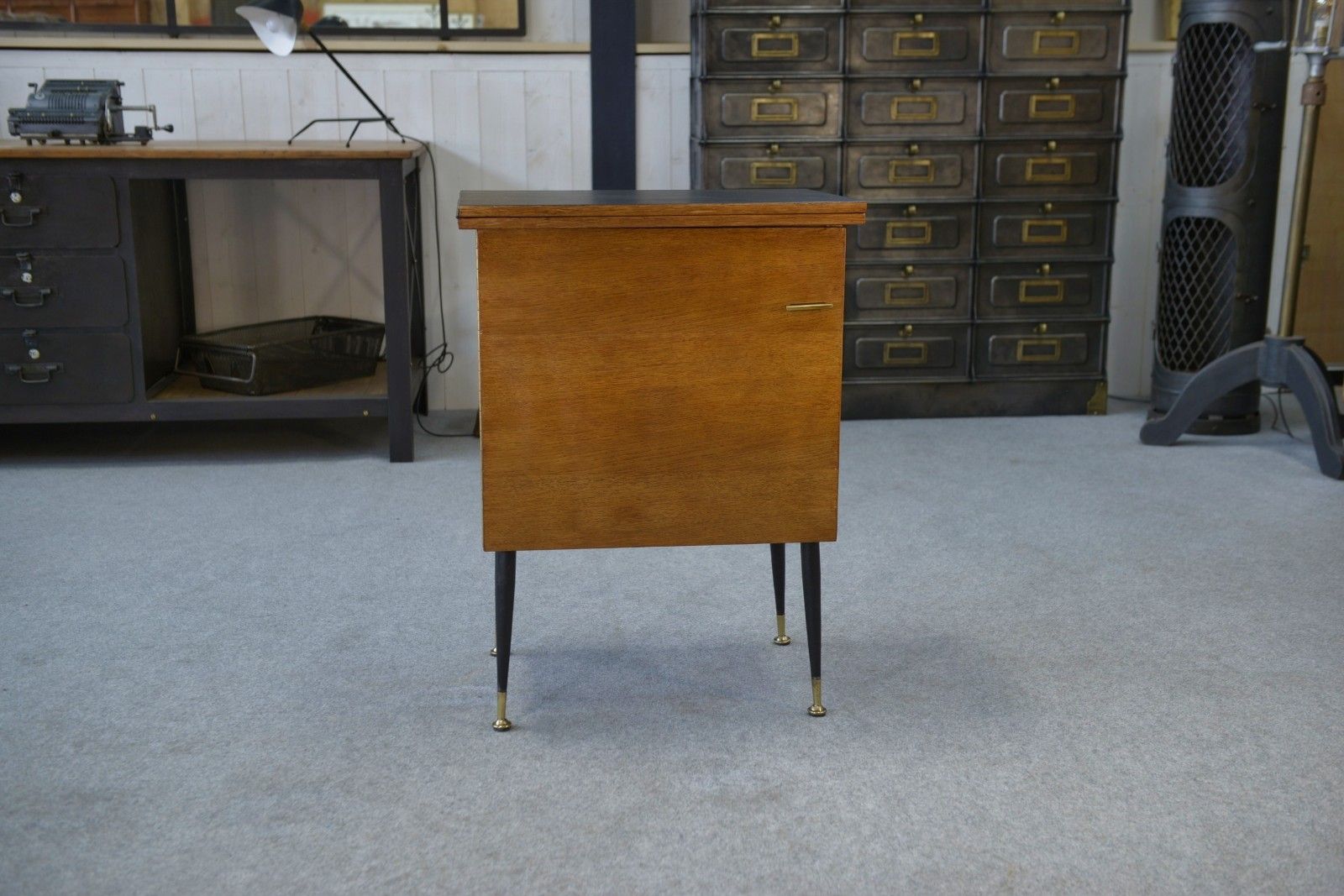 1960's Office, Steel, Brass And Oak Folding Side Cabinet photo vintage