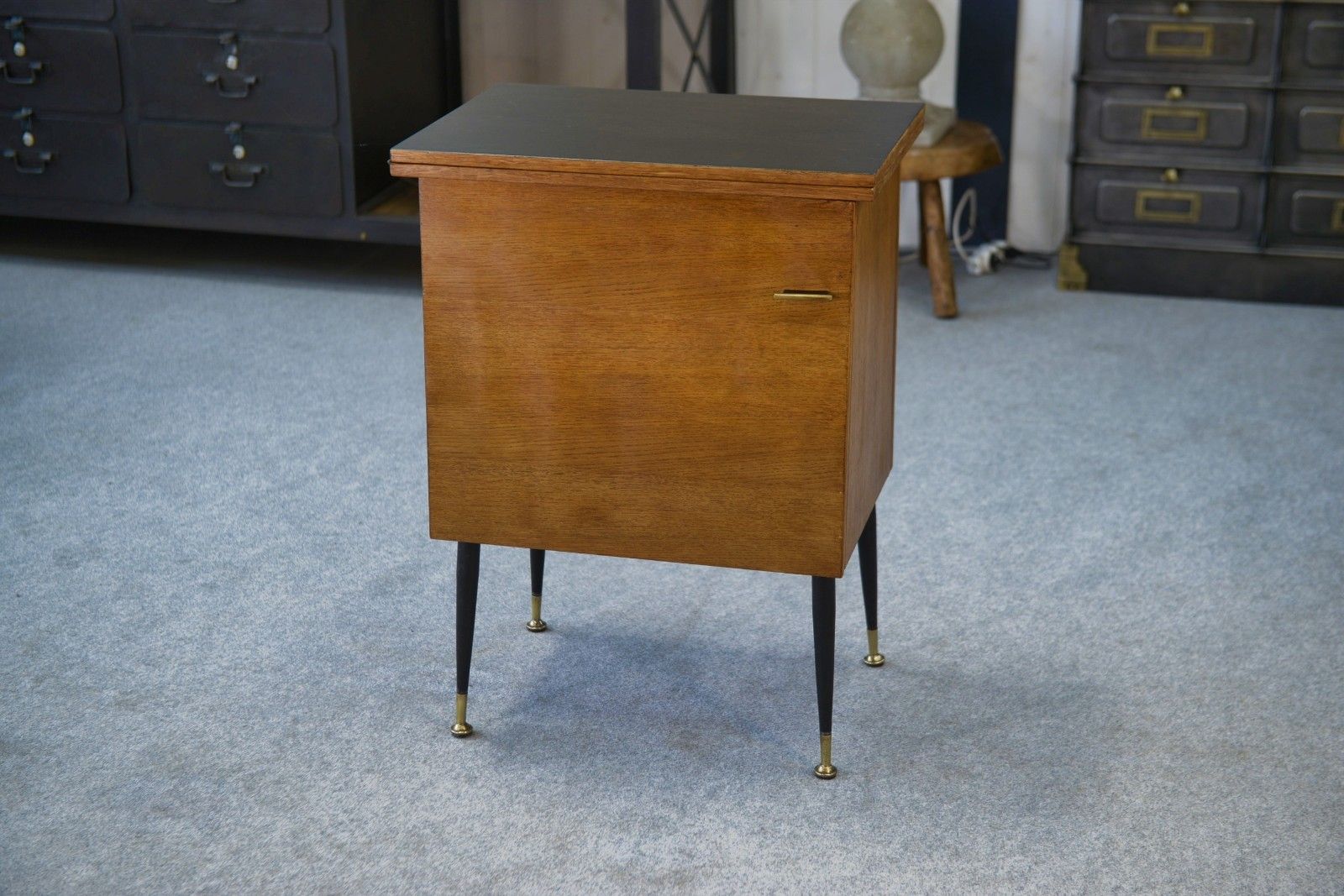 photo for sale 1960's Office, Steel, Brass And Oak Folding Side Cabinet
