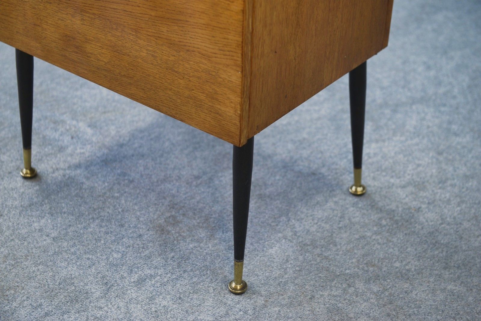 Furniture 1960's Office, Steel, Brass And Oak Folding Side Cabinet photo