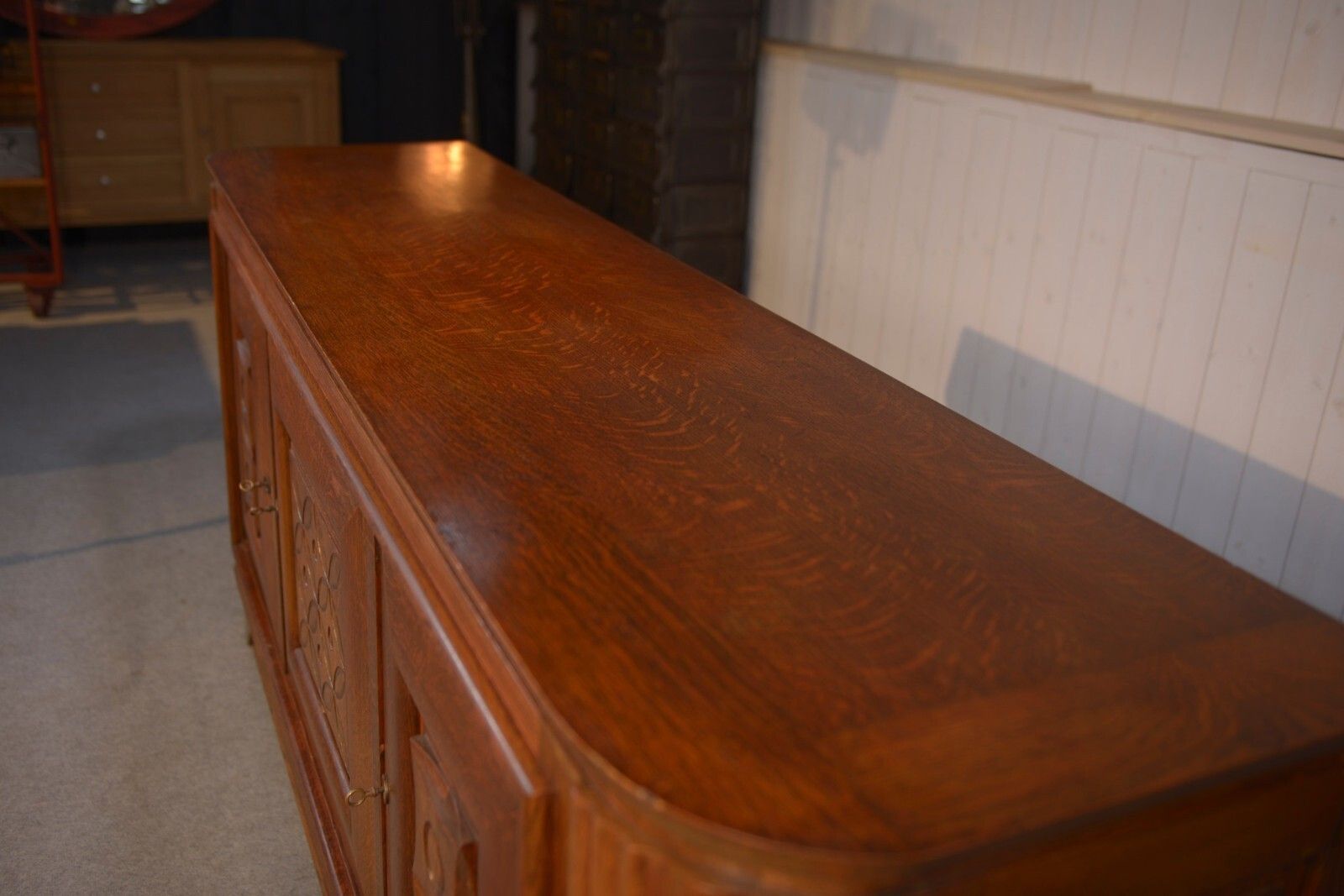 1950's Solid Oak 3 Door Sideboard Curved Feet photo for sale