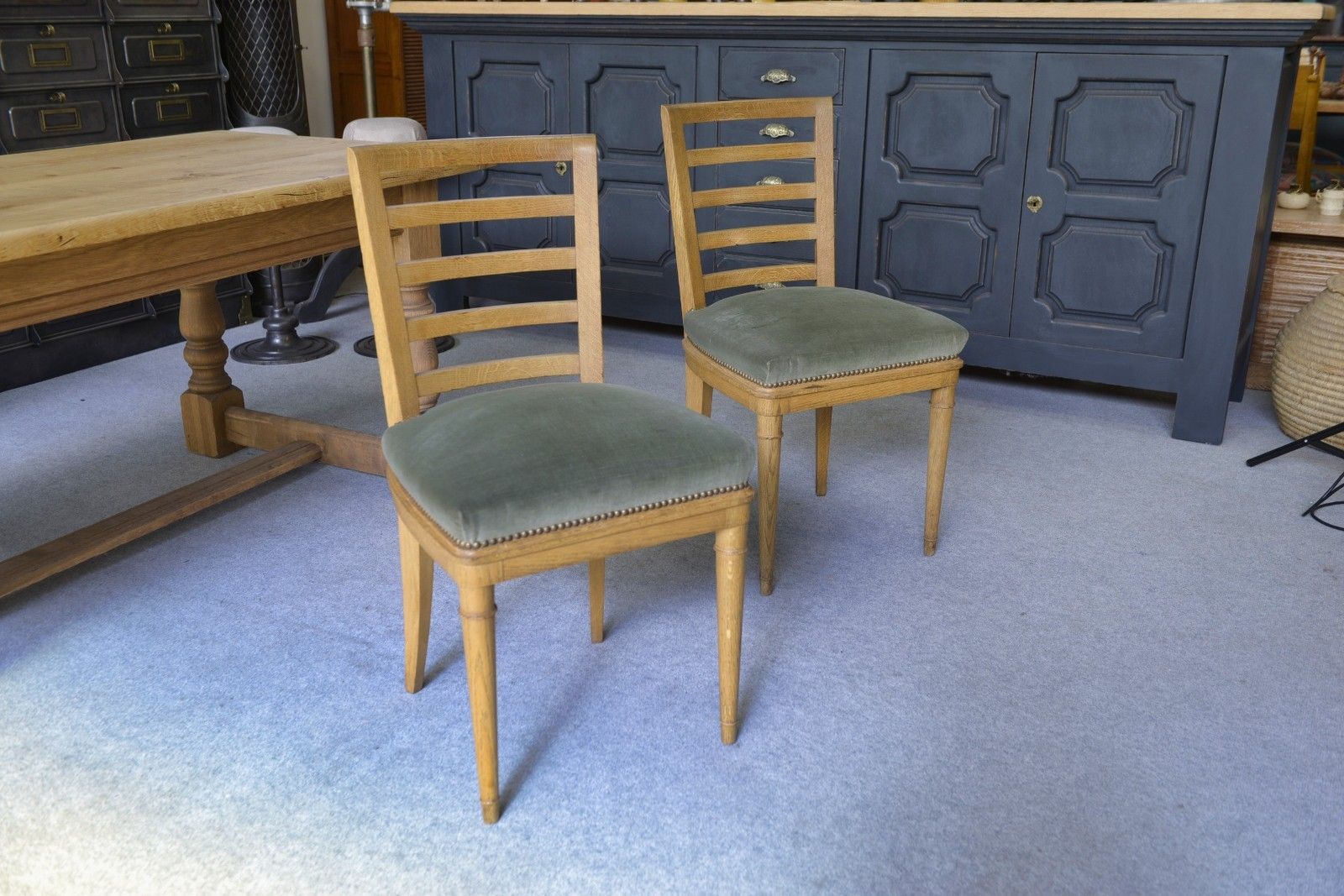 1940's Green Velvet Modern Chairs With Seats Pair photo furniture