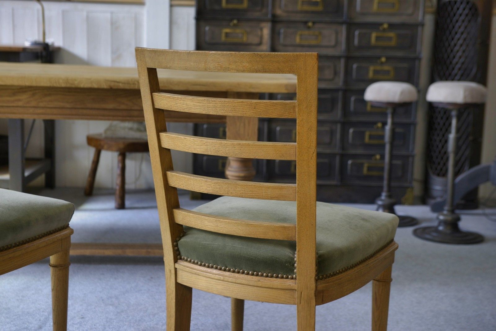 1940's Green Velvet Modern Chairs With Seats Pair photo for sale
