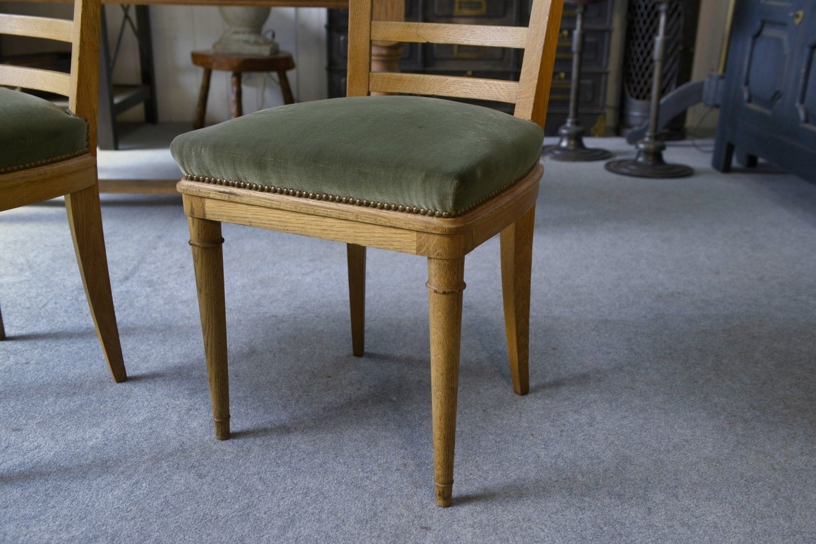 1940's Green Velvet Modern Chairs With Seats Pair photo vinterior