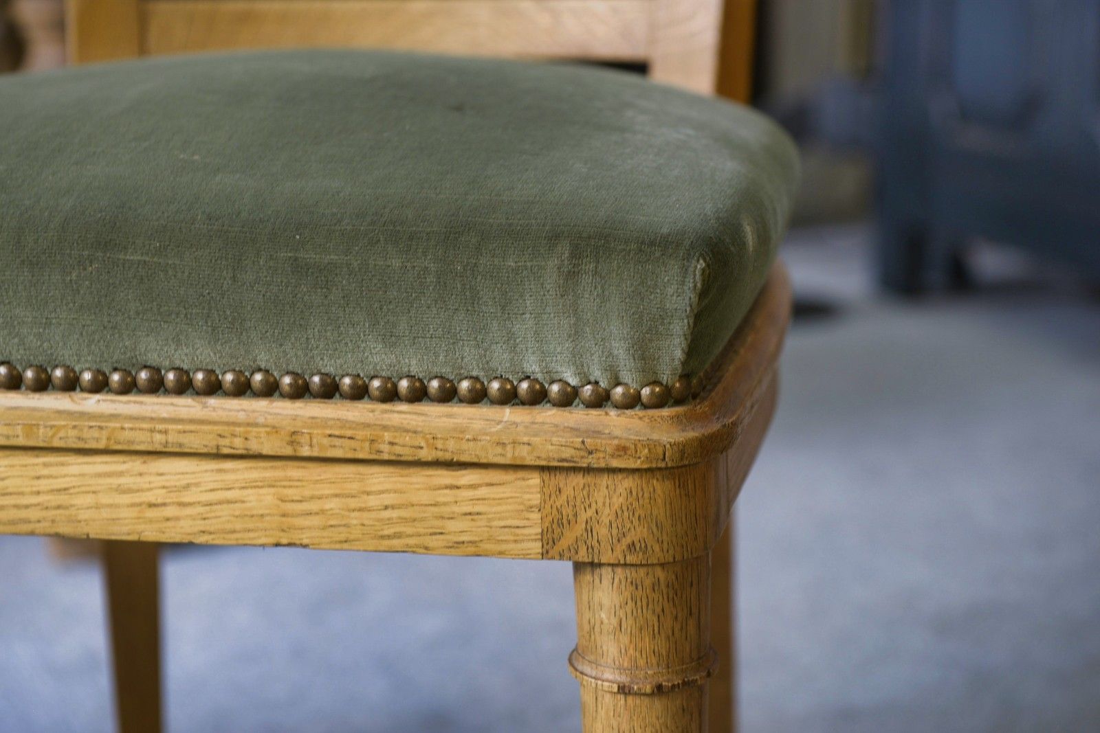 photo for sale 1940's Green Velvet Modern Chairs With Seats Pair