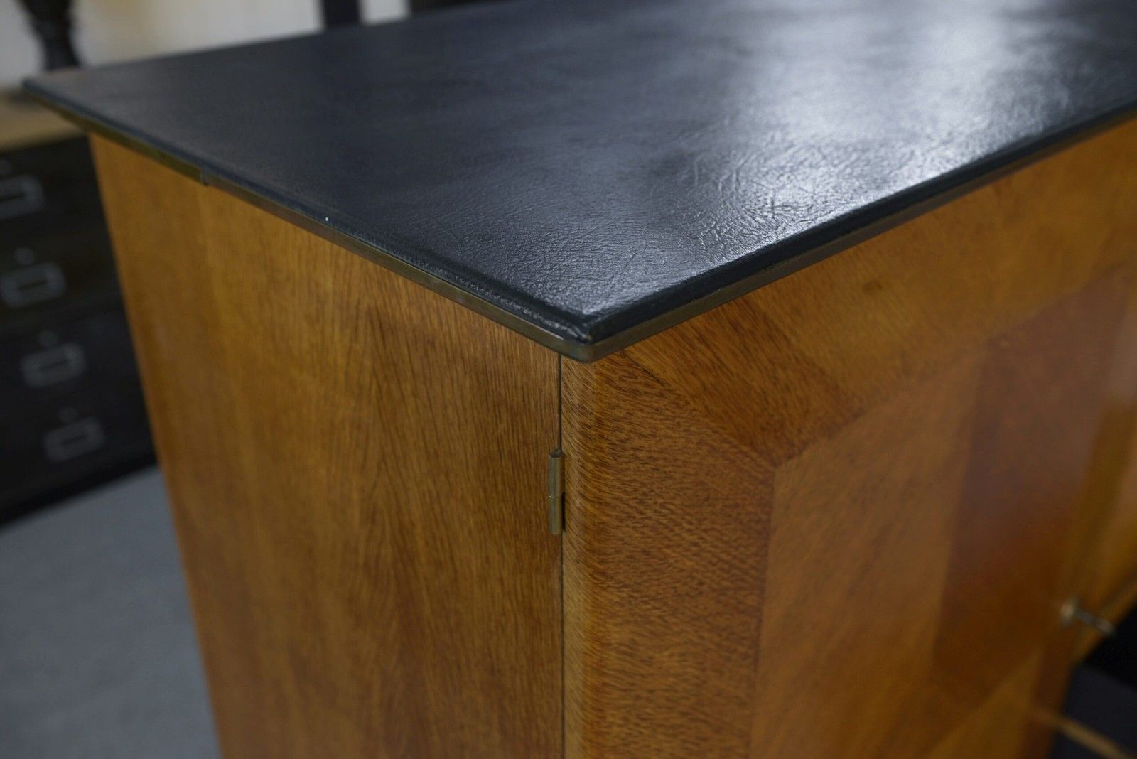 Oak Secretary Sideboard With Leather Top And Compass Feet 1960's photo for sale