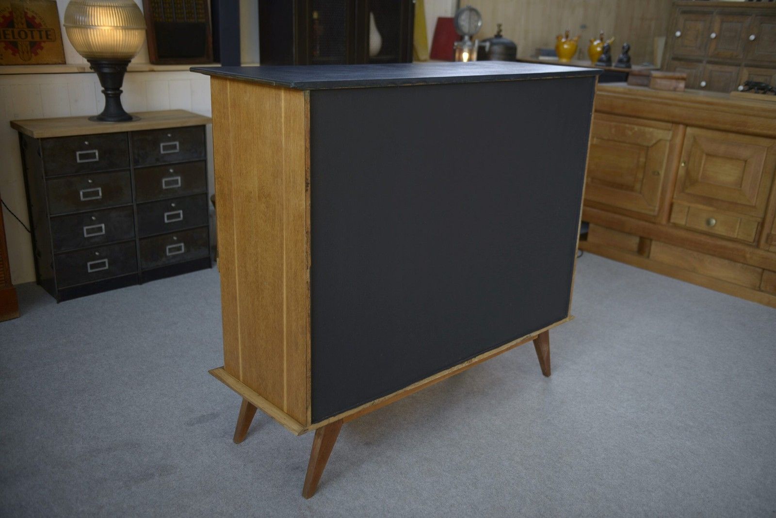 photo for sale Oak Secretary Sideboard With Leather Top And Compass Feet 1960's