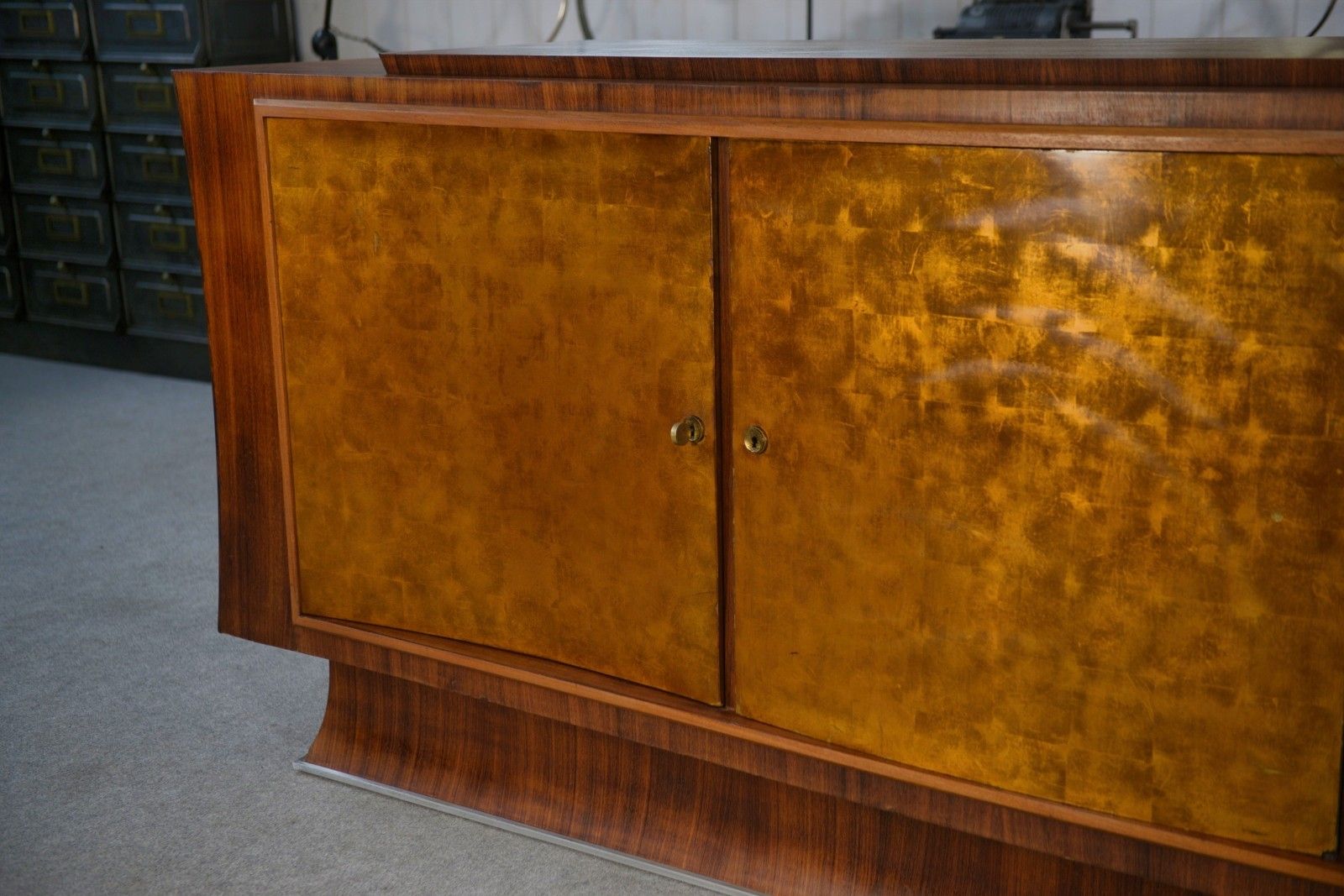 photo vintage Maison Dominique Rosewood Art Deco Sideboard And Gold Leaf Door