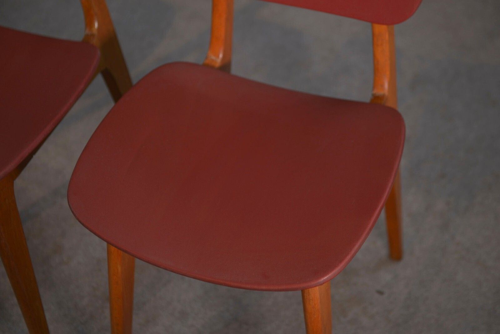 1960's Burgundy Oak And Skai Design 4 Chairs Set photo 661.0