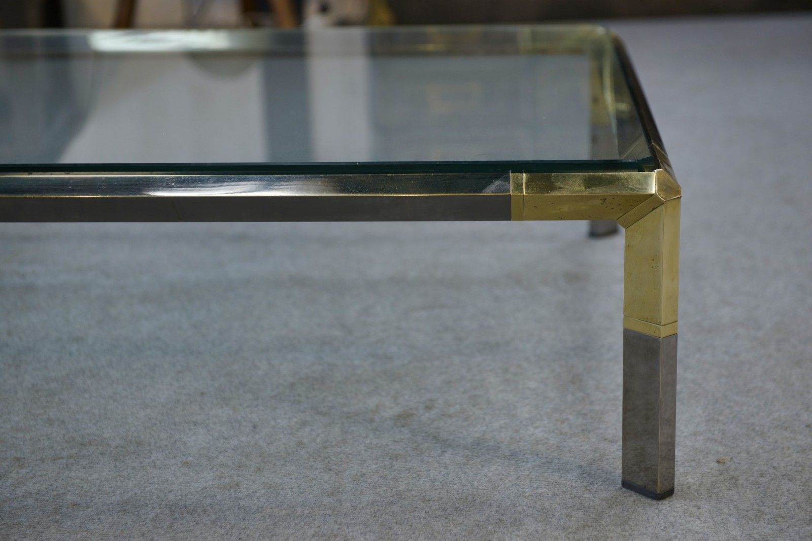 photo for sale Glass And Chrome Metal Coffee Table By Philippe Parent France 1970's