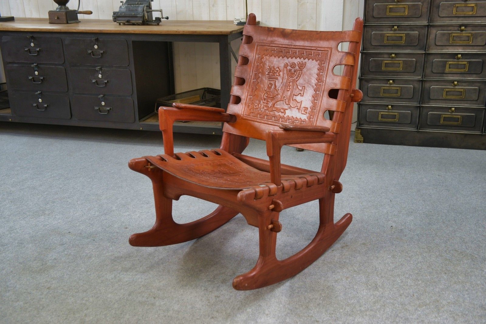 1960's Red Wood And Leather Armchair By Angel Pazmino photo furniture