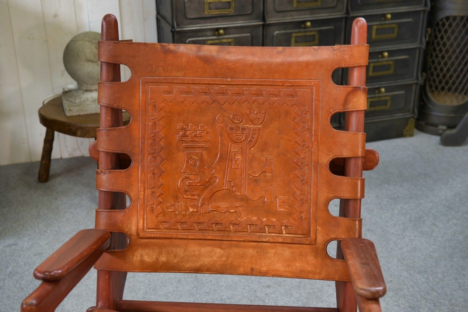 1960's Red Wood And Leather Armchair By Angel Pazmino photo for sale
