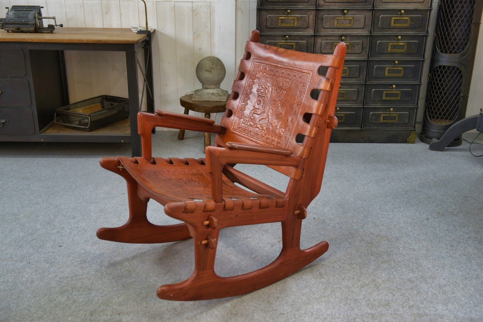 1960's Red Wood And Leather Armchair By Angel Pazmino photo vinterior