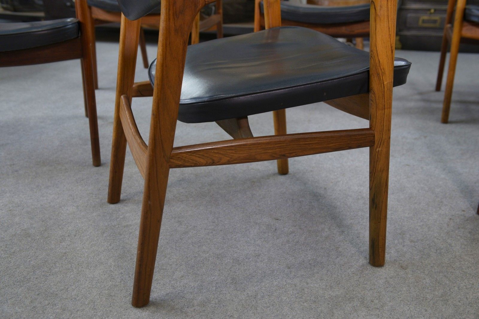 photo buy Set Of 6 Scandinavian Leather And Rosewood Armchairs By Gondo Gravesen