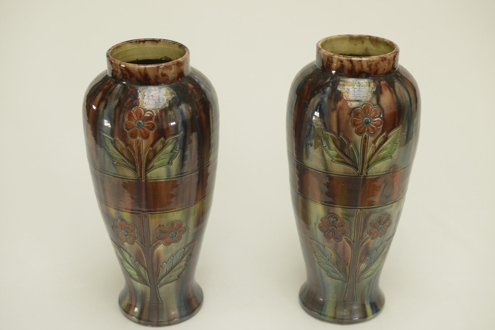 Pair Of Early 20th Century Slipper Vases Stamped Belgium 158 photo vintage