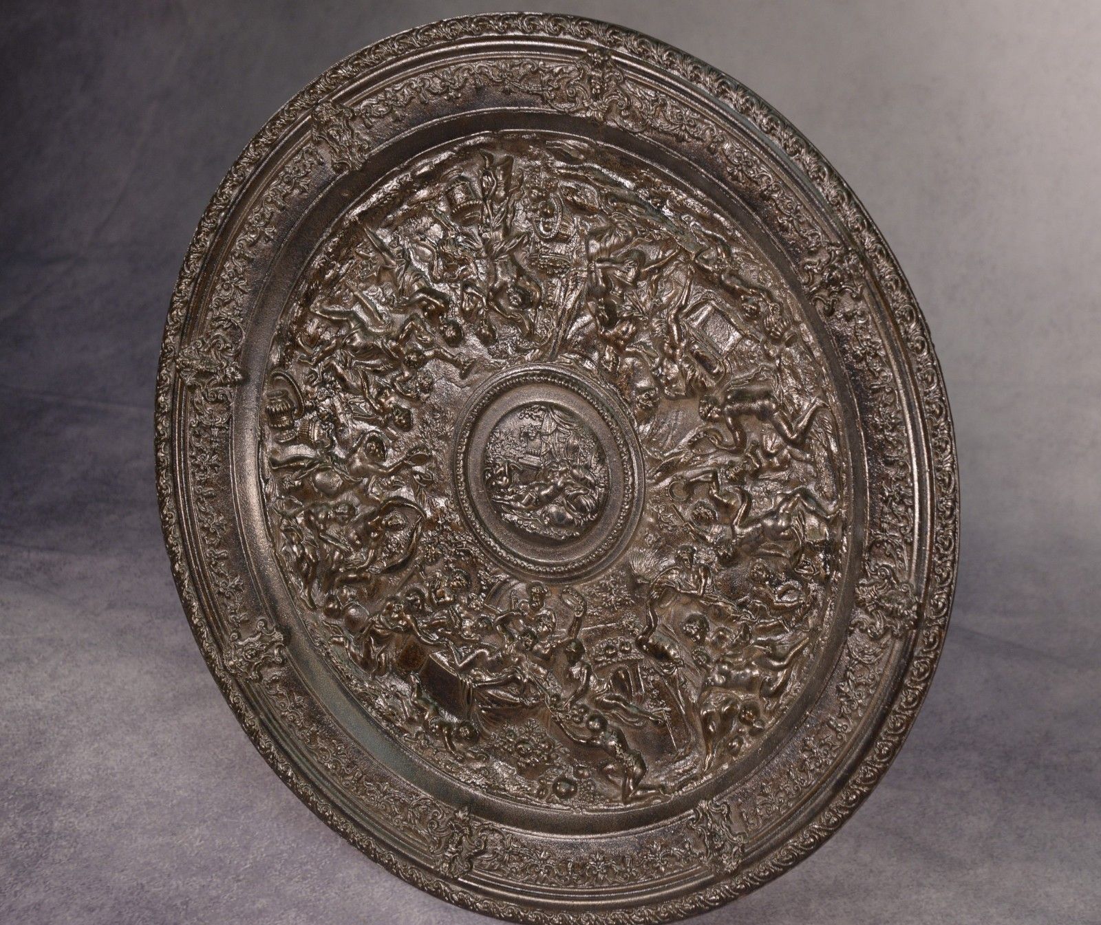 Antique Cast Iron Steel Patina Bronze Wall Plate 19th Century photo buy