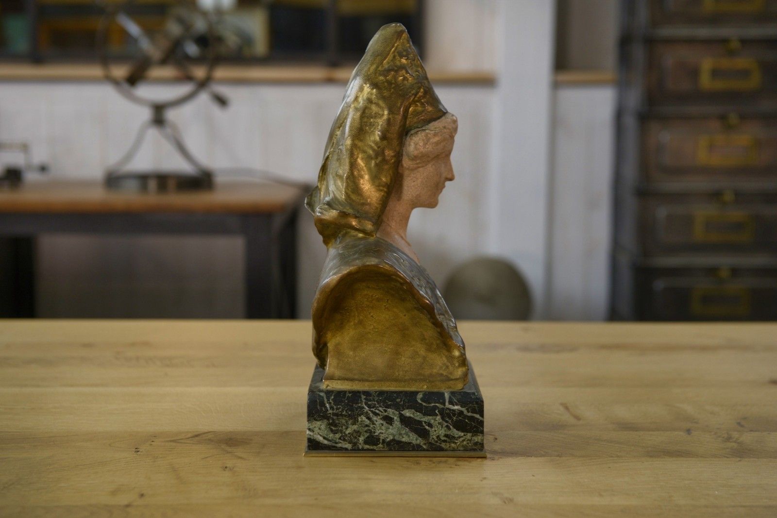 photo for sale Bronze And Ceramic Bust Signed Henri Louis Levasseur Late 19th Century