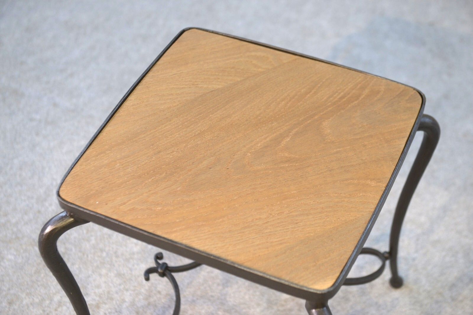 Pair Of Wrought Iron Side Tables And Oak Top French Work photo for sale