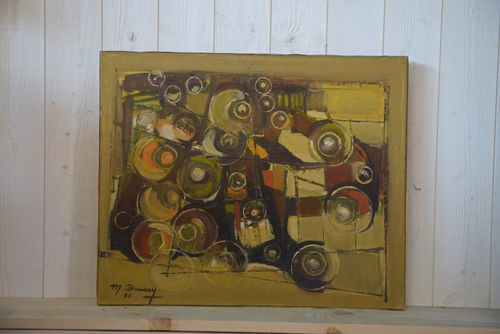 Painting On Canvas Abstract Art Signed Boussy 1977 photo furniture