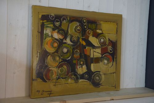 Painting On Canvas Abstract Art Signed Boussy 1977 photo Art