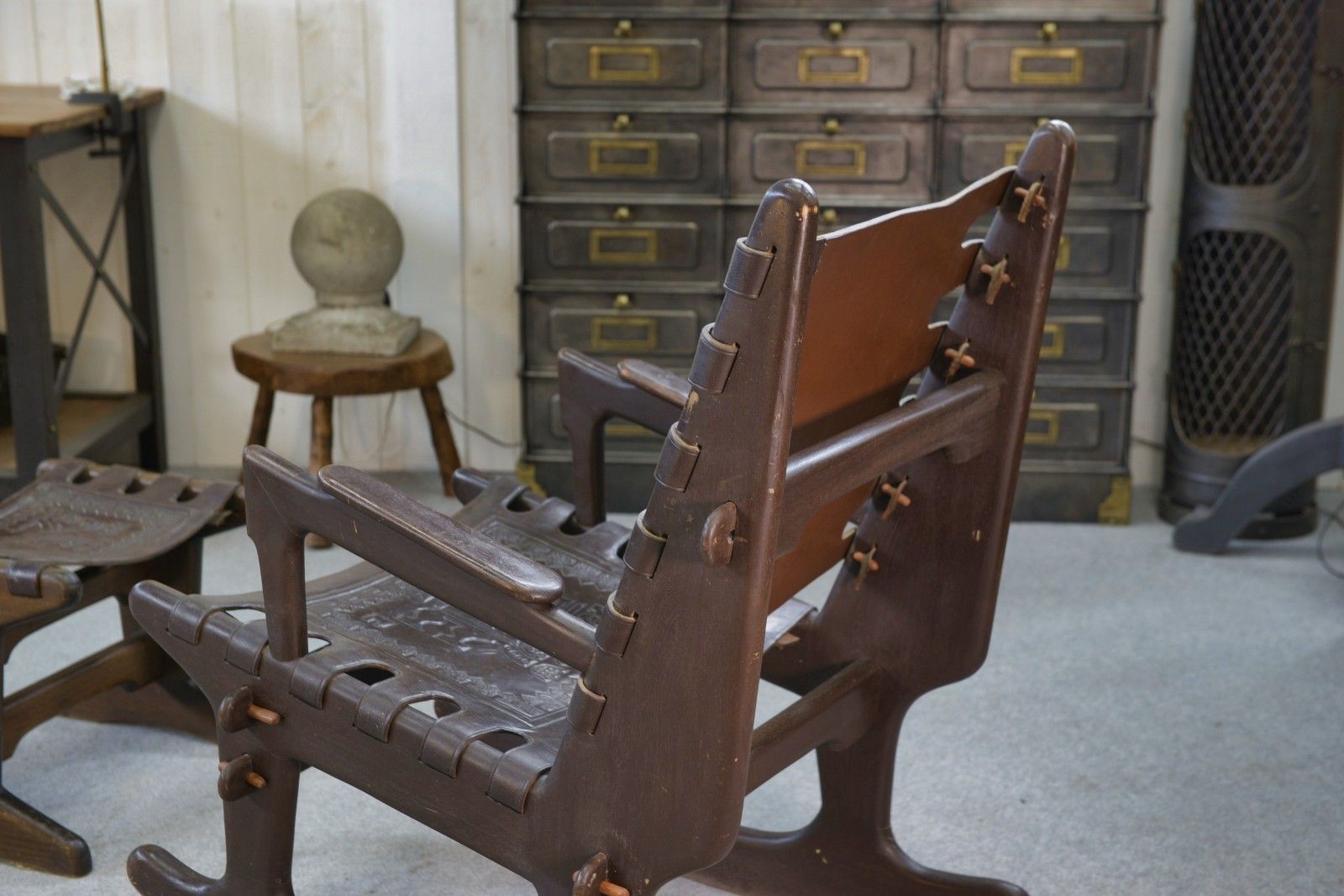 1763.0 1960's Brown Wood And Leather Ottoman Armchair By Angel Pazmino photo