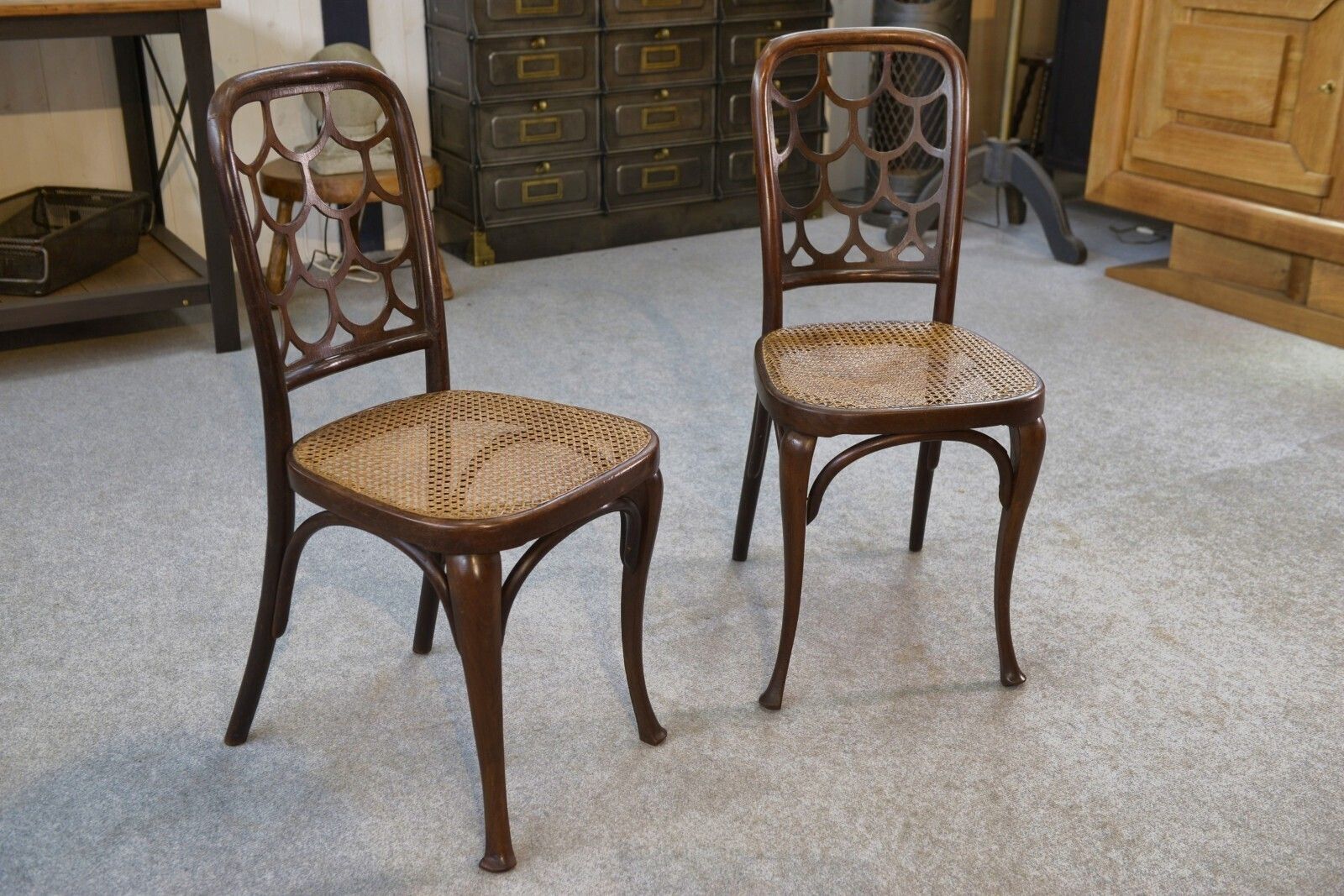 Pair Of Art Nouveau Curved Beech Wood Chairs Attributed To Koloman Moser photo for sale