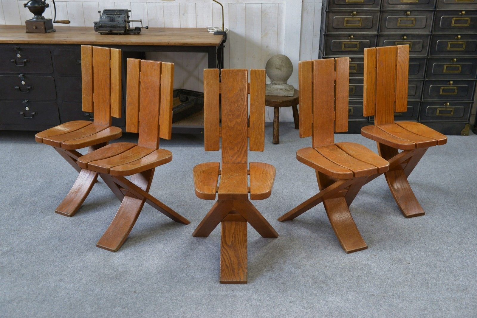 1970's Seltz Manufacture Solid Oak Chair Set Of 5 photo furniture