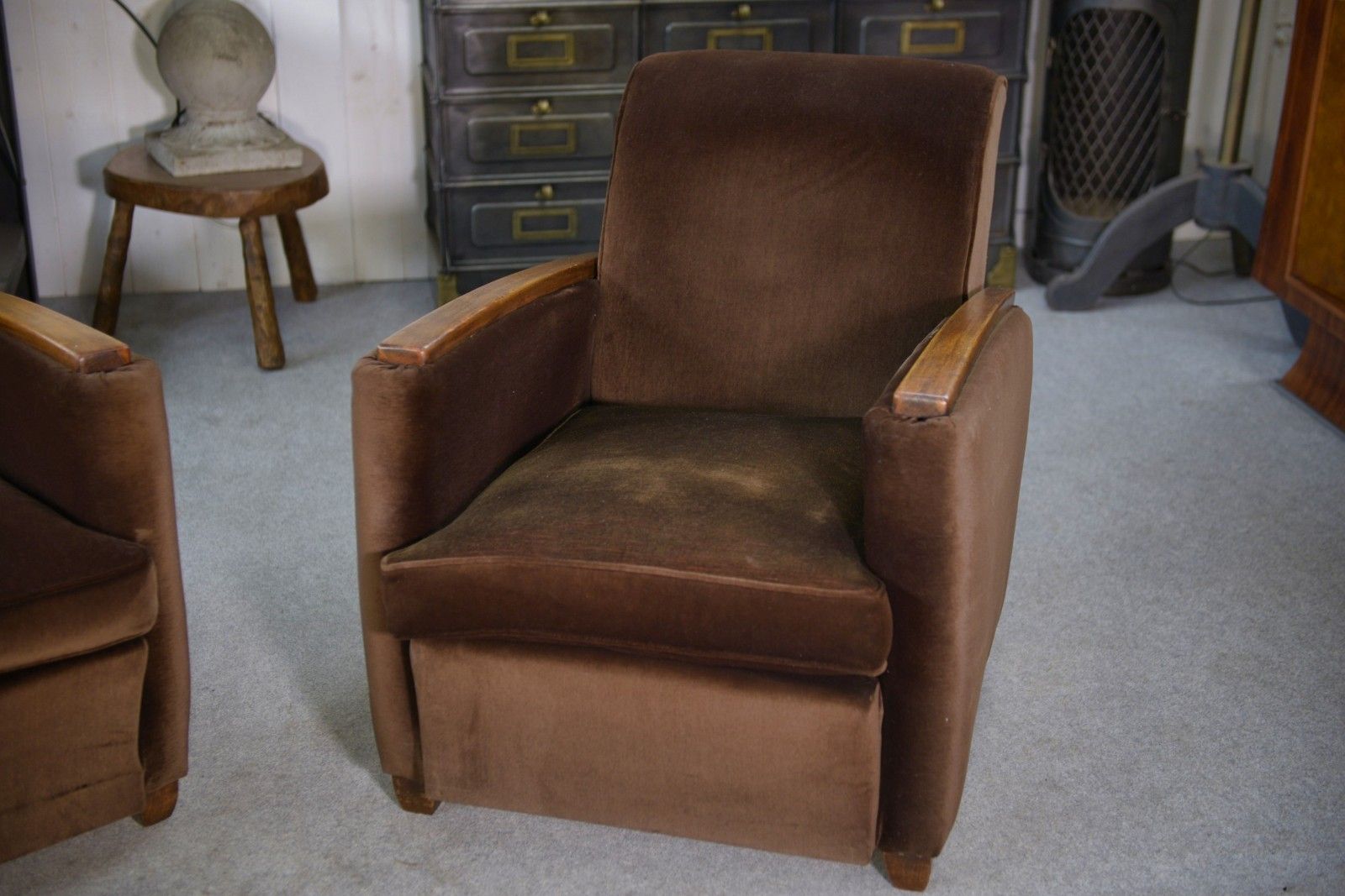 Pair Of Art Deco Velvet Club Armchairs In The Taste Of Jules Leleu 1930's photo vinterior