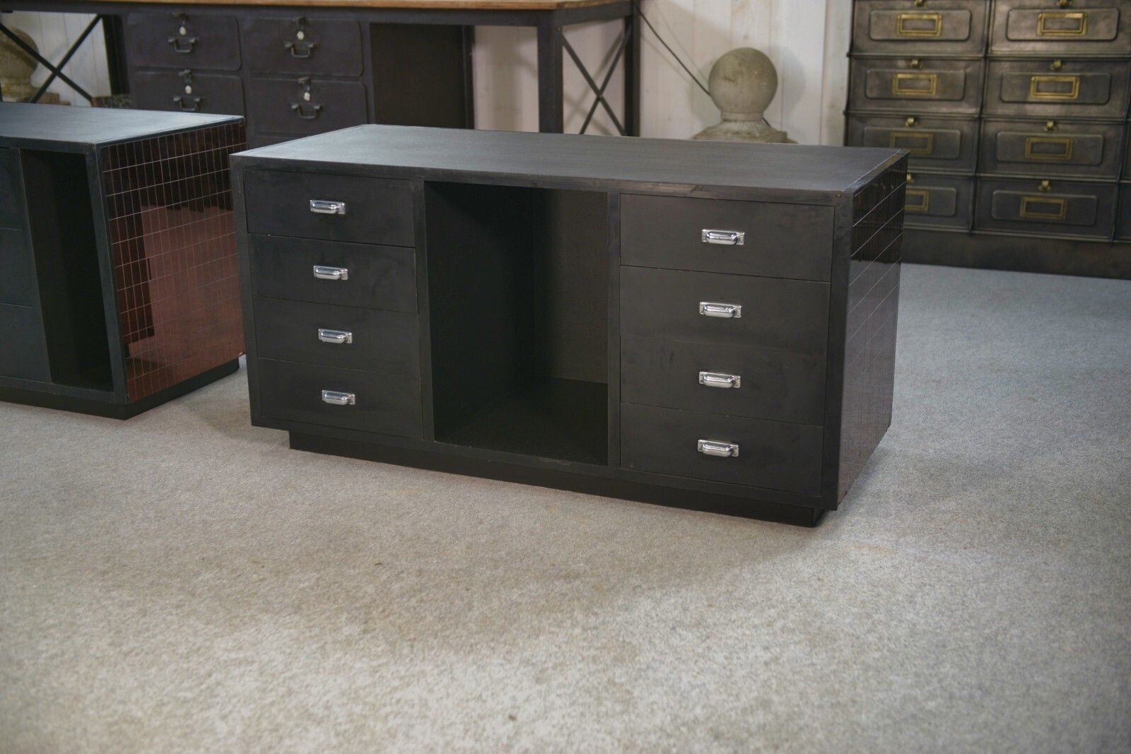 Set Of 2 Smoked Mirror Dressing Tablets/Countertops With Drawers photo vinterior