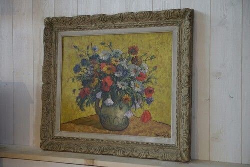 Still Life Painting Numbered 12 Signed Montparnasse Frame Carved Patinated 20th Century photo for sale