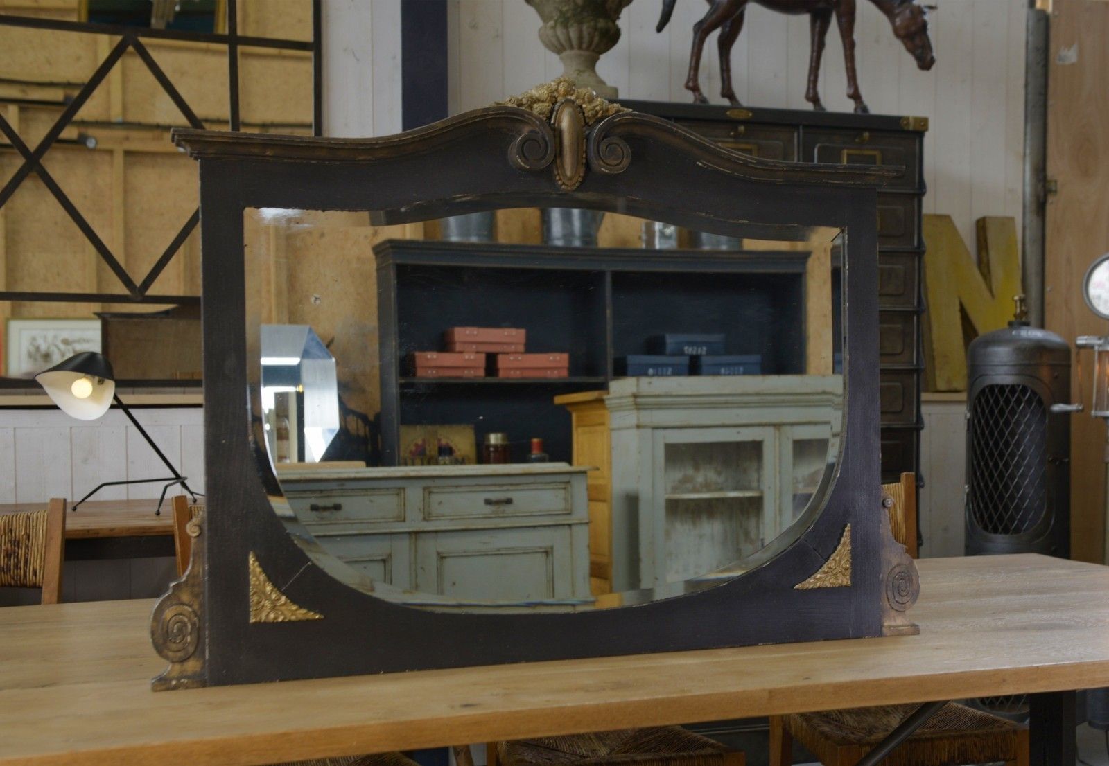 1930's Art Deco Wood And Bronze Ornament Mirror photo buy