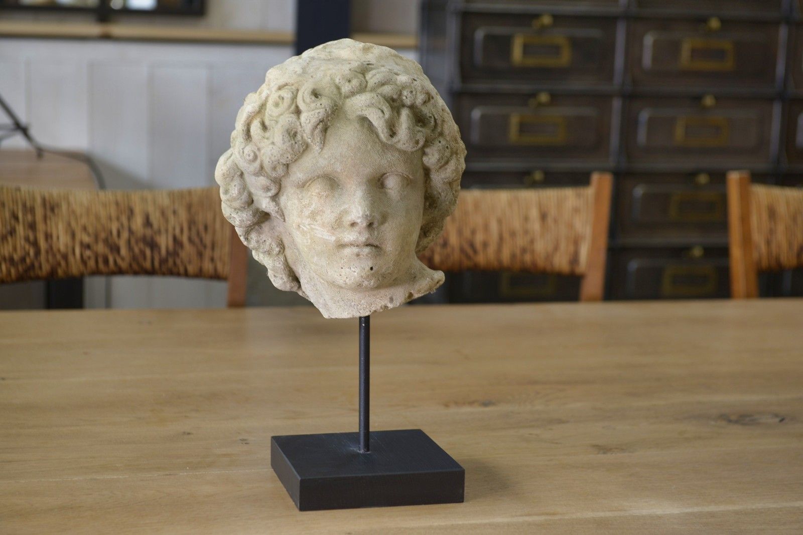 Reconstructed Stone Head Sculpture Carved Antique Style 19th Century photo Art