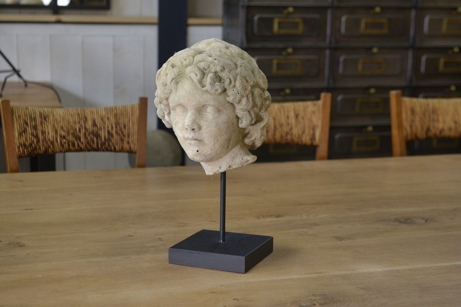 Reconstructed Stone Head Sculpture Carved Antique Style 19th Century photo vintage