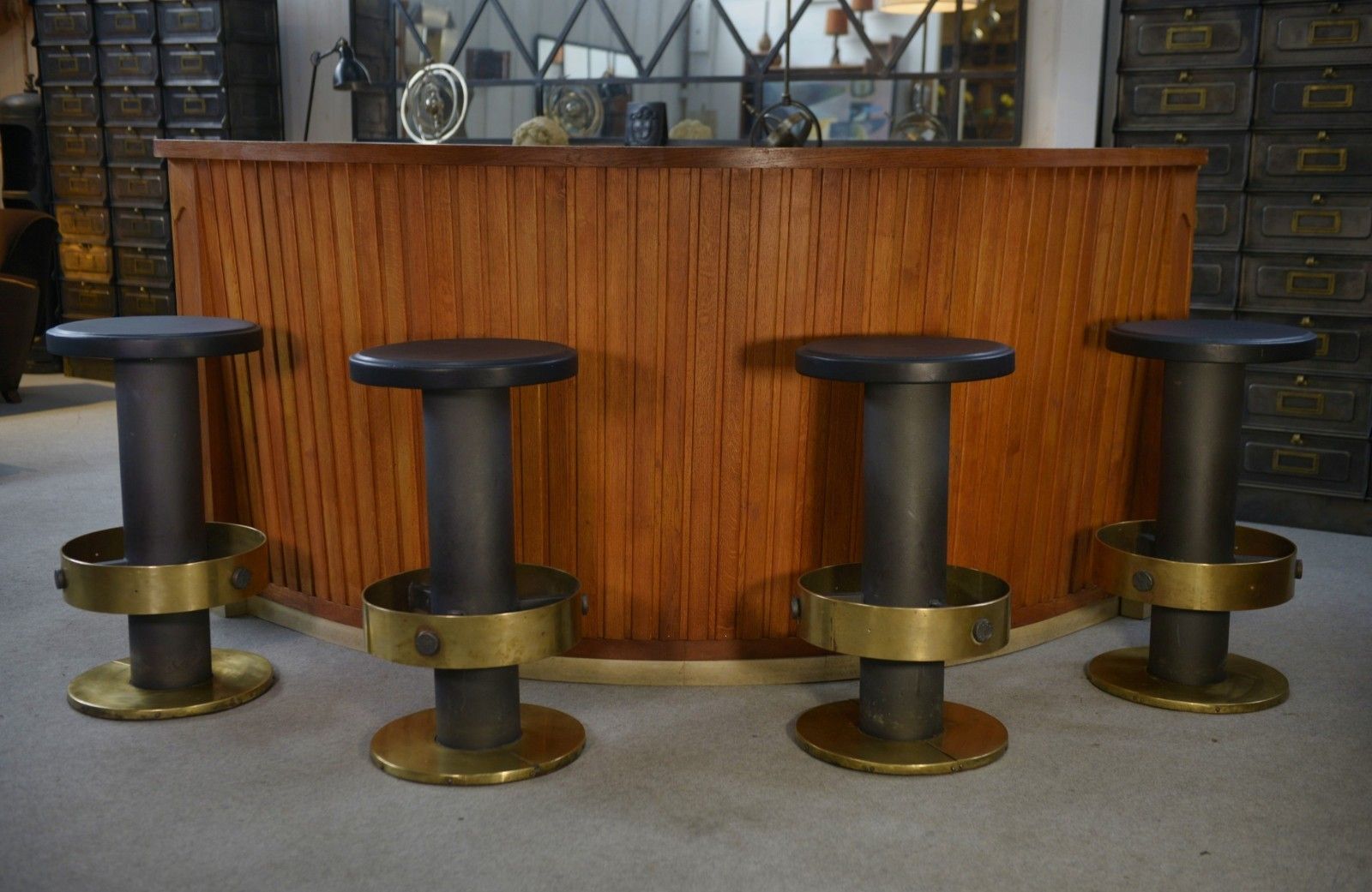 1980's Steel And Brass Stool Set Of 6 photo for sale