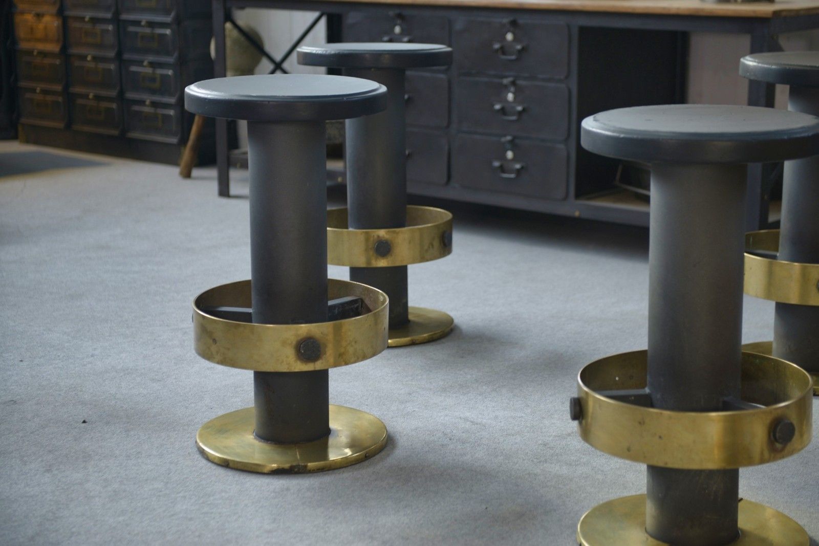 1980's Steel And Brass Stool Set Of 6 photo Furniture