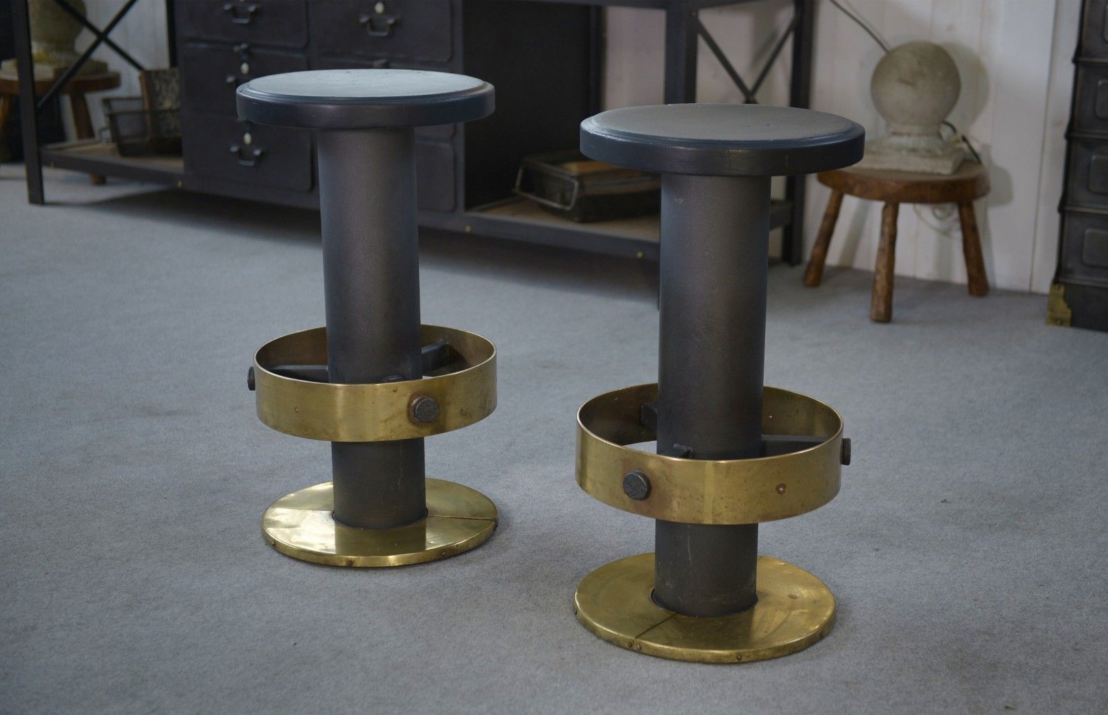 1980's Steel And Brass Stool Set Of 6 photo vinterior