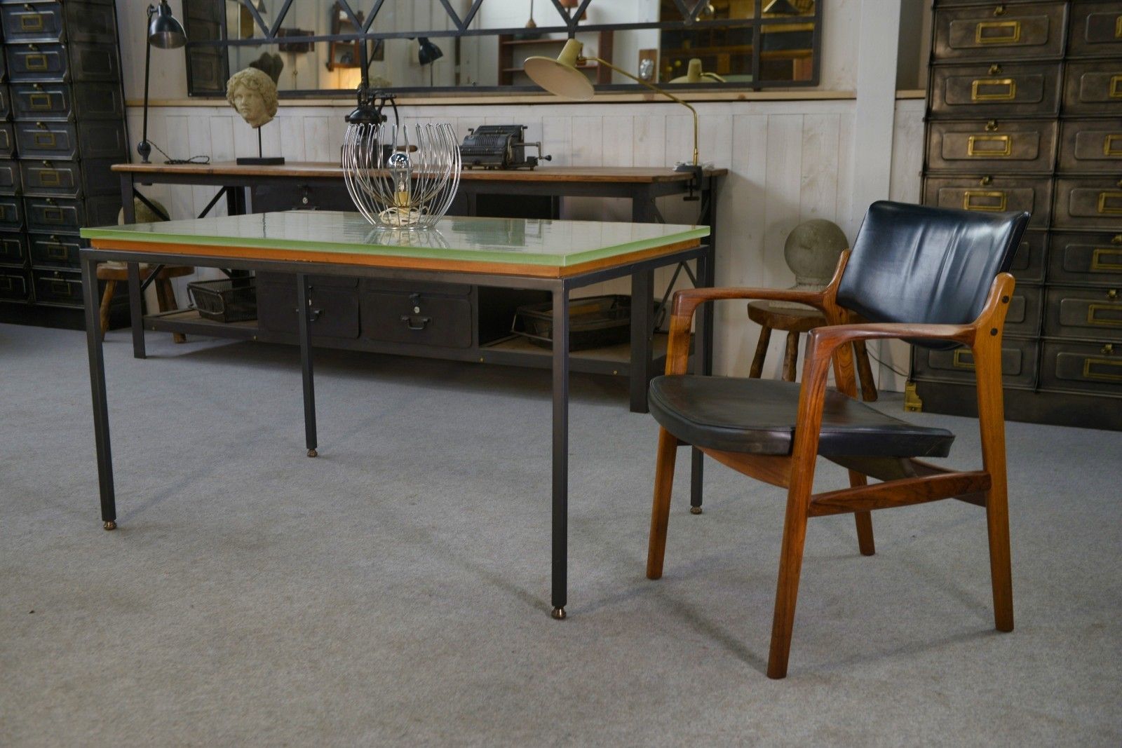 Saint Gobain Glass And Black Lacquered Metal Design Table 1960's photo furniture