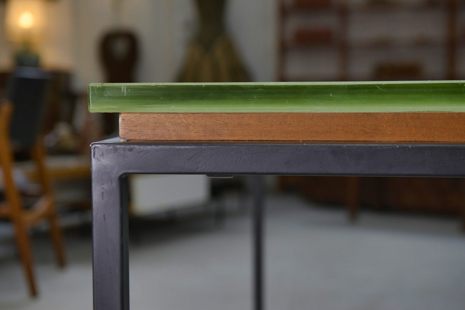 Saint Gobain Glass And Black Lacquered Metal Design Table 1960's photo Furniture