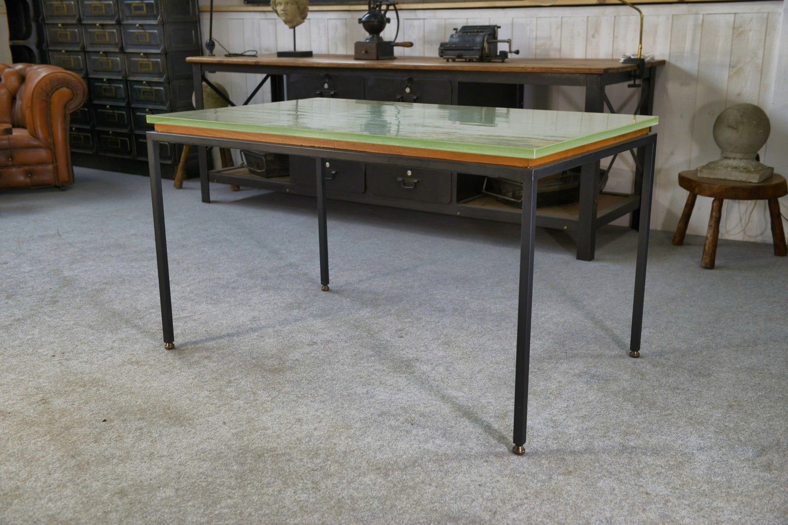 Saint Gobain Glass And Black Lacquered Metal Design Table 1960's photo vinterior