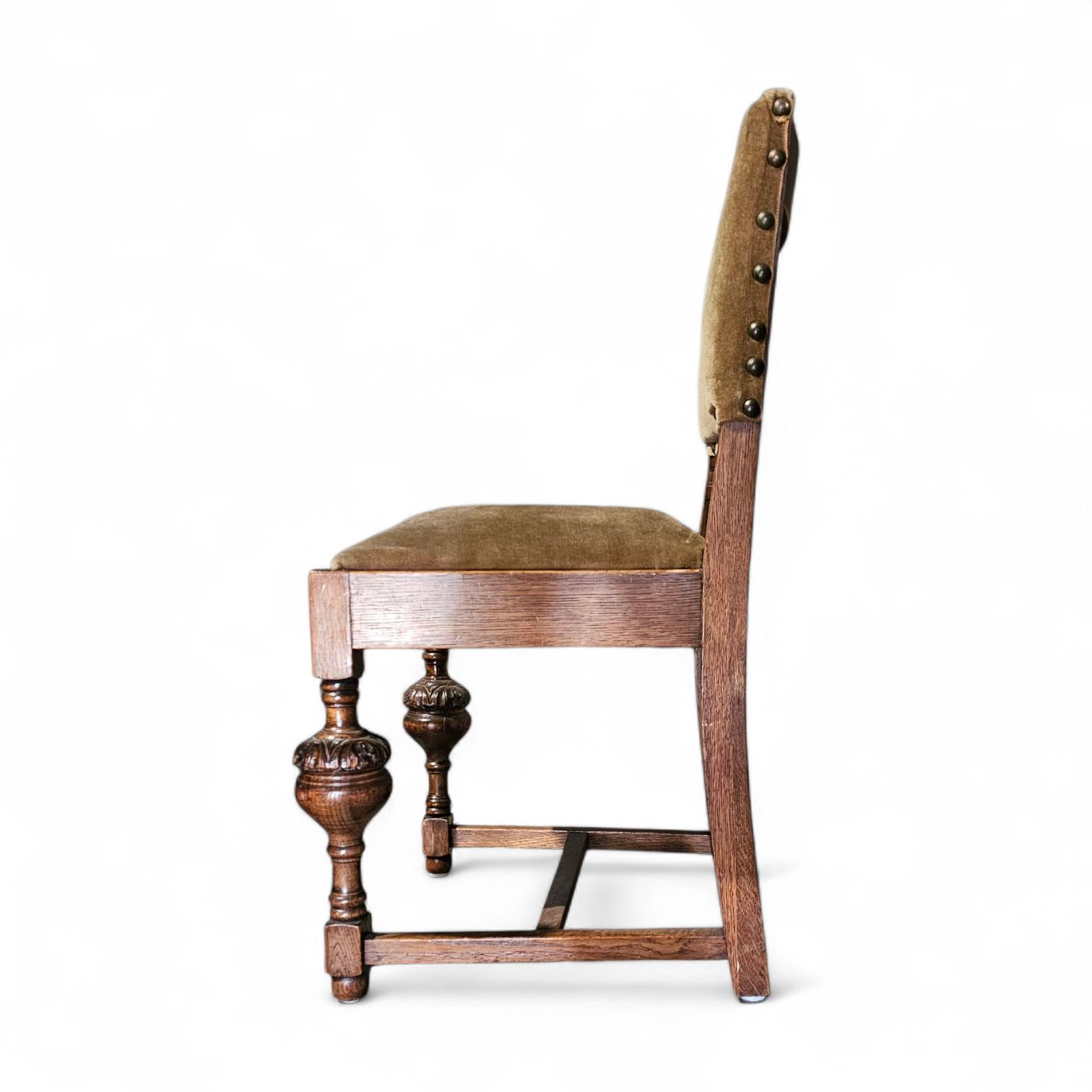 Jacobean / Tudor Style / Oak Chairs / Green Velvet / 1930s photo 1293.0