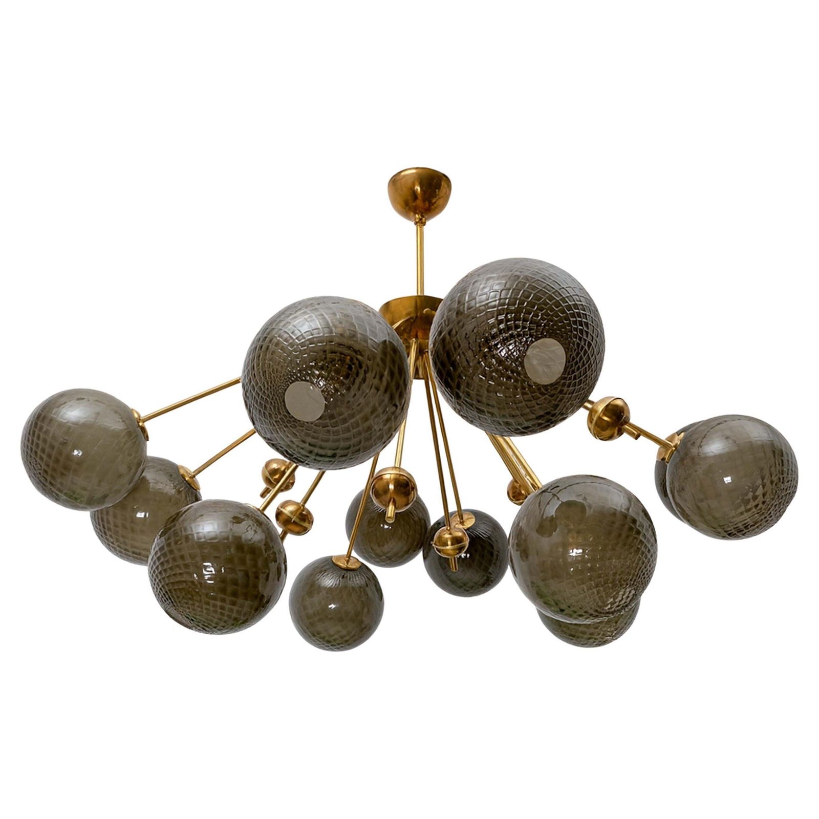 “Galaxy” Chandelier In Brass And Fumé Murano Glass