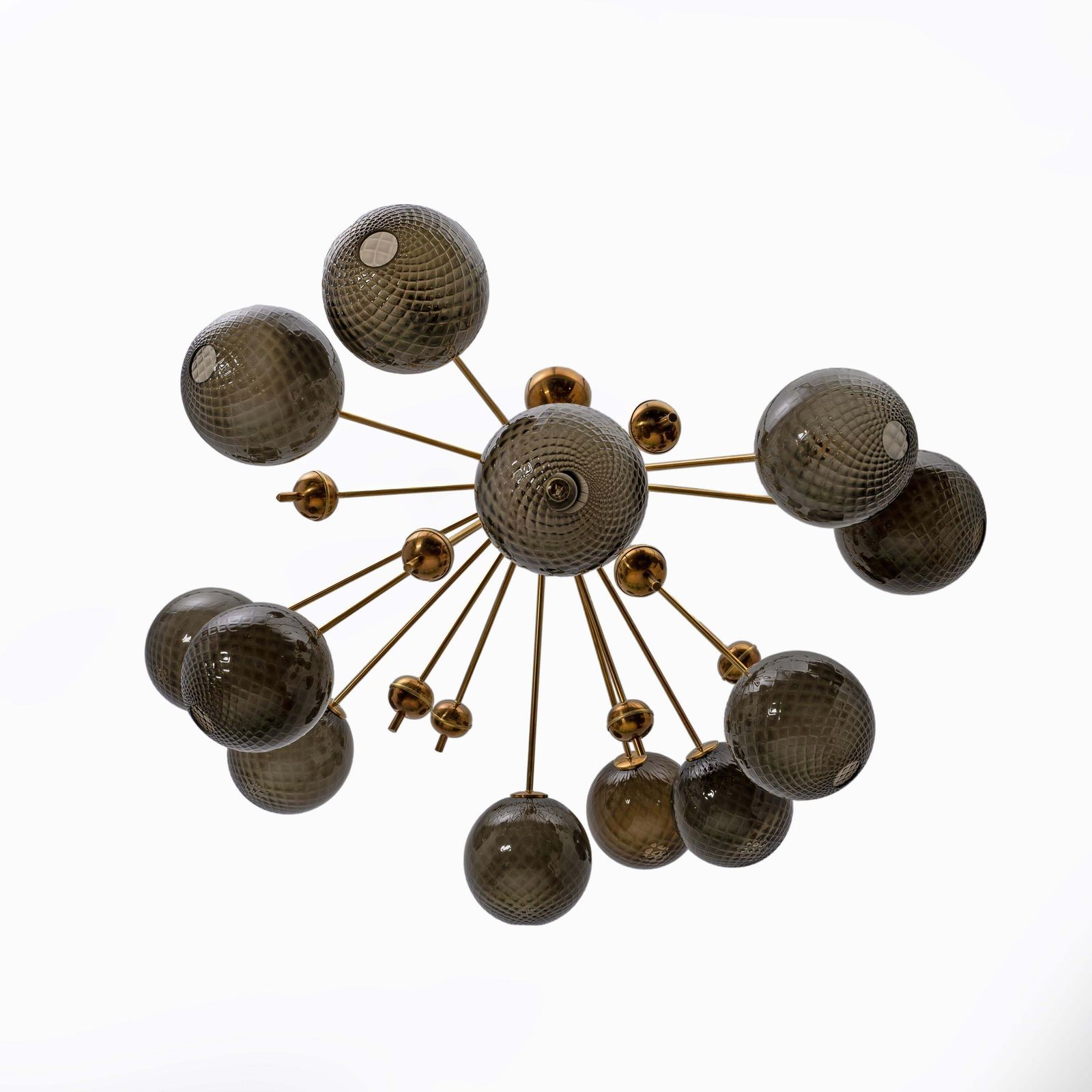 “Galaxy” Chandelier In Brass And Fumé Murano Glass photo Lighting