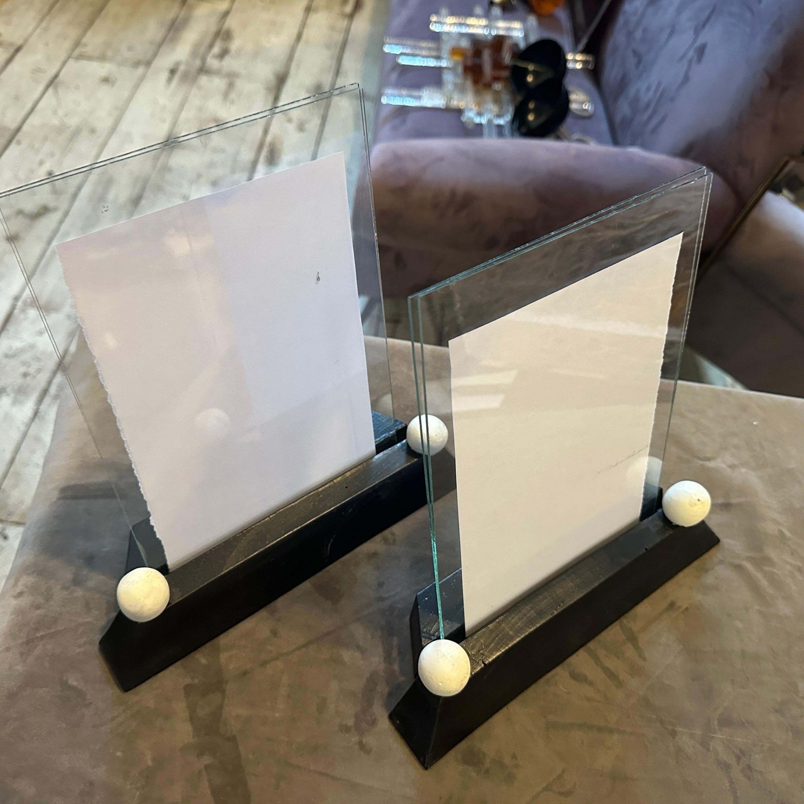 Two Art Deco Black And White Lacquered Wood And Glass French Picture Frames photo furniture
